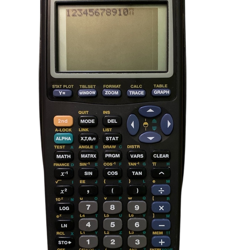 Texas Instruments Graphing Calculator with Black and Blue Accents